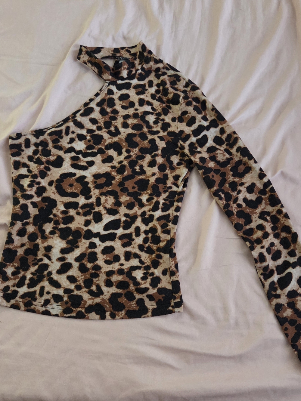 SHEIN Leopard One-Shoulder Long Sleeve Top - Brown & Black